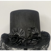 SOMBRERO COPA NEGRO C/VELO Y ROSA NEGRA