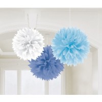 3 POMPONES BLANCO-CELEST-AZUL 40,6CM