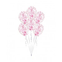 6 GLOBOS 11" LATEX C/CONFETI ROSA 27,5CM