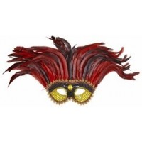 ANTIFAZ LENTEJUELA ORO PLUMAS ROJA/NEGRO