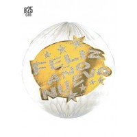 BOLA C/CARTEL FELIZ AÑO NUEVO ORO 25CM
