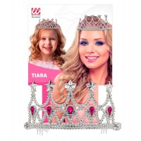 TIARA PLATA PIEDRAS ROSAS PRINCESA
