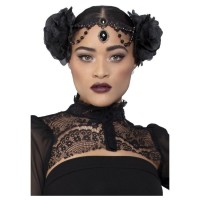 DIADEMA MEDALLA ADORNO ROSAS NEGRO