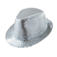 SOMBRERO FEDORA PLATEADO C/LENTEJUELAS