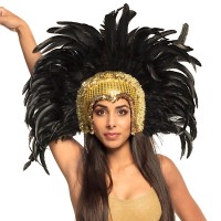 TOCADO ORO PLUMAS NEGRA BAILARINA ZAMBA