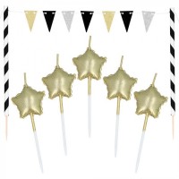 KIT DECORACION TARTA VELAS ESTRELLAS ORO