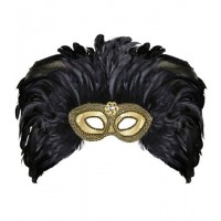 ANTIFAZ ORO TOCADO PLUMAS NEGRAS