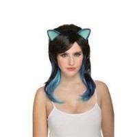 PELUCA NEGRA LARGA MECHAS OREJAS GATITA
