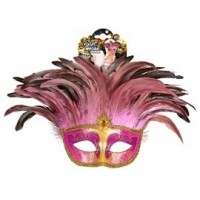 MASCARA CON PLUMAS ROSA/ORO