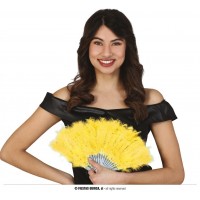    ABANICO PLUMAS AMARILLOS 25CM