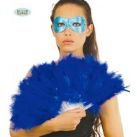   ABANICO PLUMAS AZUL 25CM