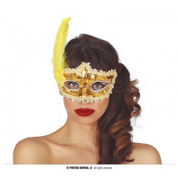 ANTIFAZ LENTEJUELA ORO CON PLUMA