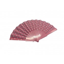 ABANICO PL ROSA LUNARES BLANCOS 23CM