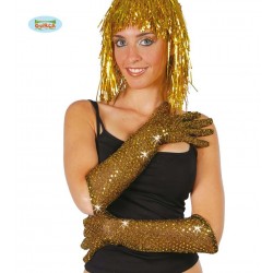   PAR GUANTES LARGOS ORO C/LENTEJ