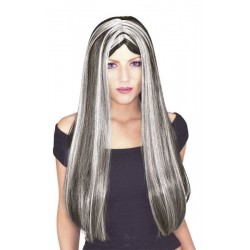 PELUCA LARGA NEGRA MECHA BLANCA BRUJA