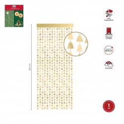 CORTINA METAL ORO ARBOL NAVIDAD 1X2MT