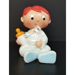 HUCHA BEBE NIÑO CELESTE 16CM