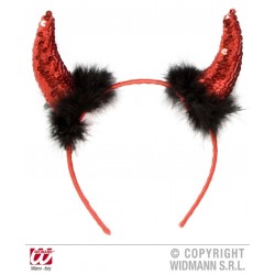 DIADEMA CUERNOS DIABLO LENTEJUELA ROJO
