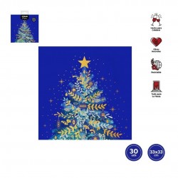   30 SERVILLETAS AZUL NAVIDAD 33CM