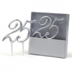 DECORACION TARTA 25 PLATA STRASS 15X15CM