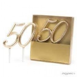 DECORACION TARTA 50 ORO STRASS 15X15CM