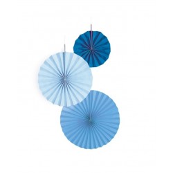 3 ABANICOS TONOS AZULES 18/30/38CM