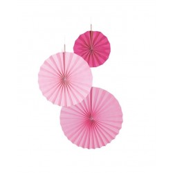   3 ABANICOS TONOS ROSA 18/30/38CM