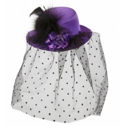 MINI SOMBRERO RASO VIOLETA C/VELO NEGRO