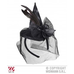 DIADEMA MINI SOMBRERO BRUJA PLUMA TUL