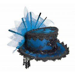 MINI SOMBRERO TRABA AZUL ENCAJE NEGRO