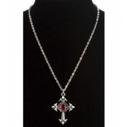 COLLAR CRUZ GOTICA PIEDRA ROJA