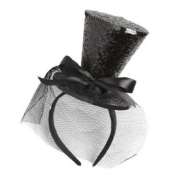 DIADEMA MINI SOMBRERO ALTO GLITTER NEGR