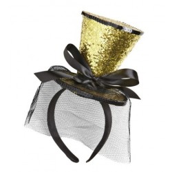 DIADEMA MINI SOMBRERO ALTO  GLITTER ORO