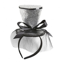  DIADEMA MINI SOMBRERO GLITTER PLATA