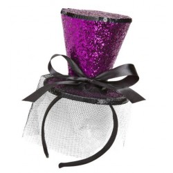 DIADEMA MINI SOMBRERO ALTO GLITTE FUCS