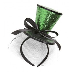 DIADEMA MINI SOMBRERO ALTO GLITTER VERDE