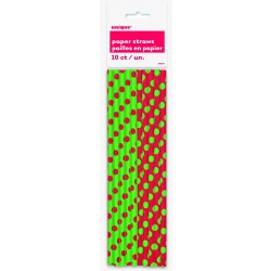 PAQ.10/U PAJITA RECTA ROJA TOPO VERDE