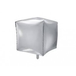  GLOBO 15" FORMA CUBO 3D METAL PLATA