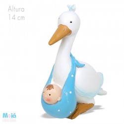 FIGURA CIGUEÑA PAÑAL CELESTE BEBE 14CM