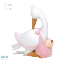 FIGURA CIGUEÑA PAÑAL ROSA BEBE 14CM