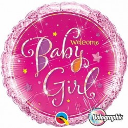 $D GLOBO 18" FOIL RND BABY GIRL WELCOME