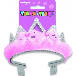 DIADEMA TIARA TUL LAZO CORAZON ROSA
