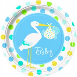 PAQ.8/U PLATOS CIGUEÑA OSITO AZUL 22,9CM