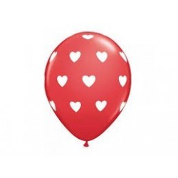 6 GLOBOS 11" LATEX ROJO CORAZON BLANCO
