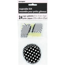 KIT 24 PIEZAS CUPCAKE NEGRO TOPOS