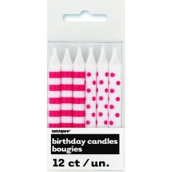PAQ.12/U MINI VELAS RAYAS TOPOS ROJA