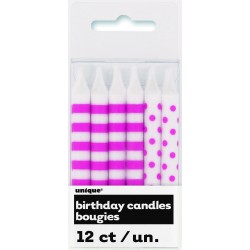 PAQ.12/U MINI VELAS RAYAS TOPOS ROSAS