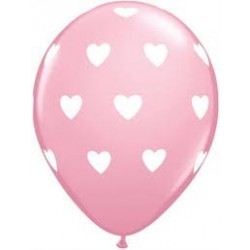 6 GLOBOS 11" LATEX ROSA CORAZON BLANCO