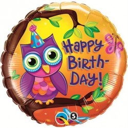 $D GLOBO 18" FOIL BUHO HAPPY BIRTHDAY