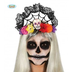 $D DIADEMA CALAVERA TOCADO FLORES